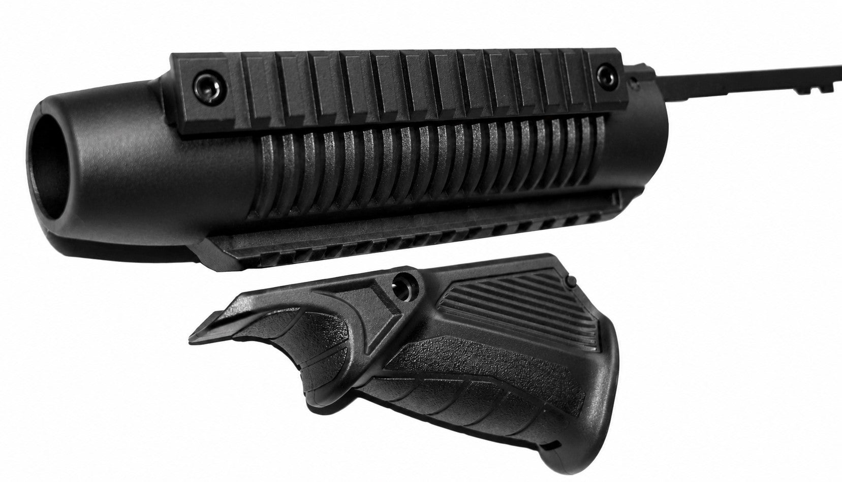 Shotgun Handguard with Angled Foregrip Compatible with Mossberg 590 12 Gauge – Picatinny Rail Forend with Action Bars for Mossberg 500 & Maverick 88