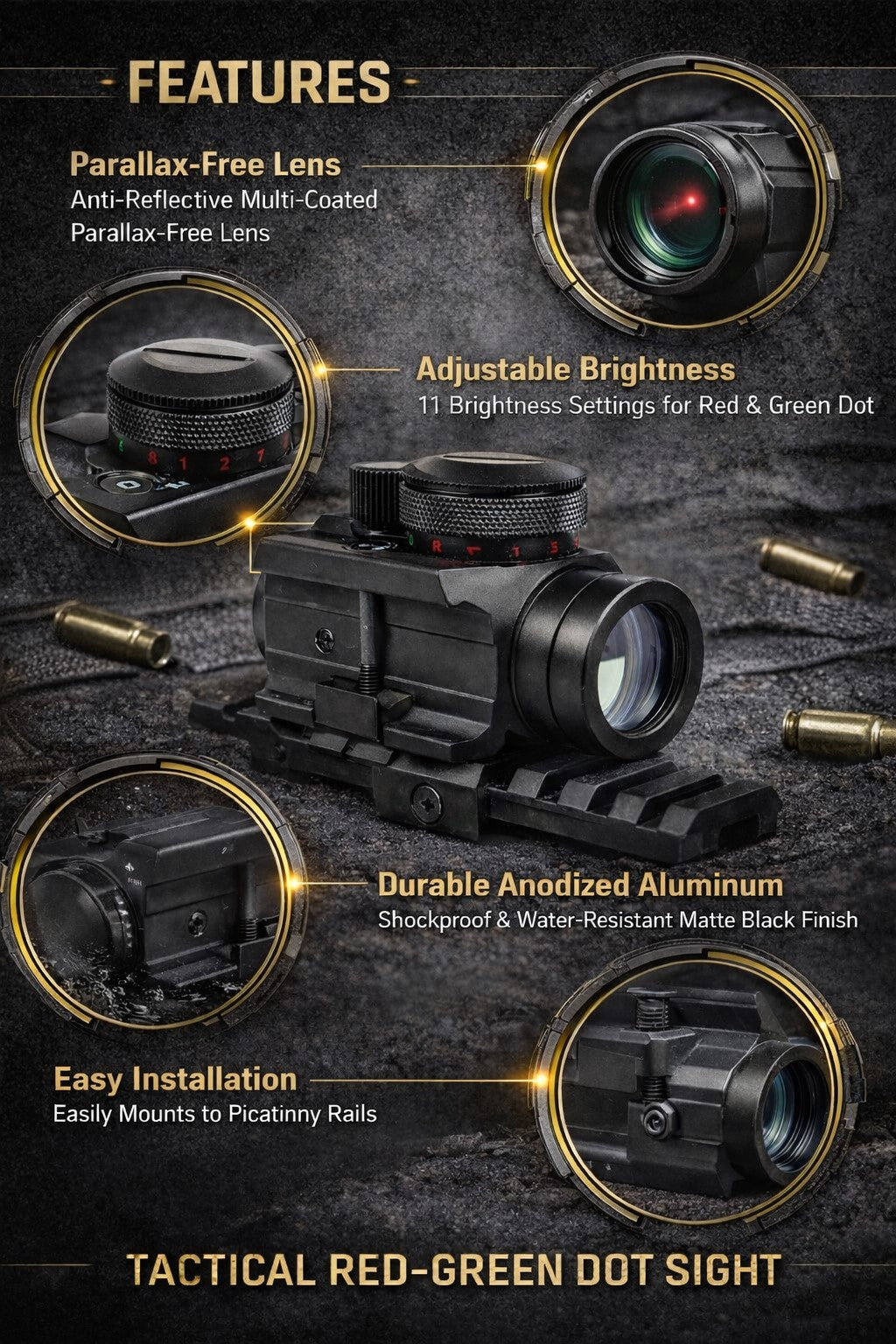 4 MOA Red Green Dot Reflex Sight Low Profile Micro Scope Compatible With Picatinny Rails – Dual Illuminated Tactical Optic