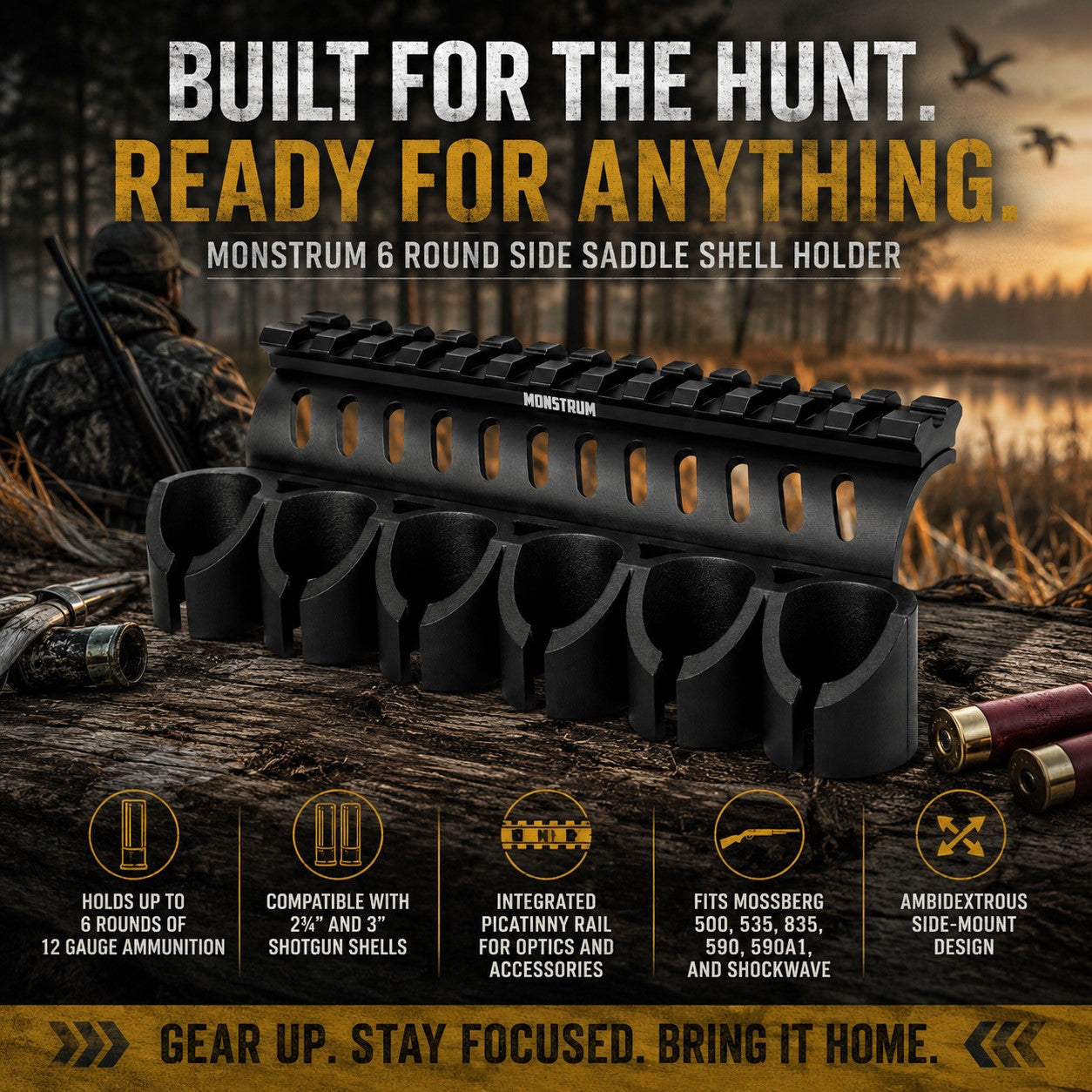 Mossberg 500/590 Side Saddle Shell Holder with Picatinny Rail Mount – 6 Round 12 Gauge Carrier