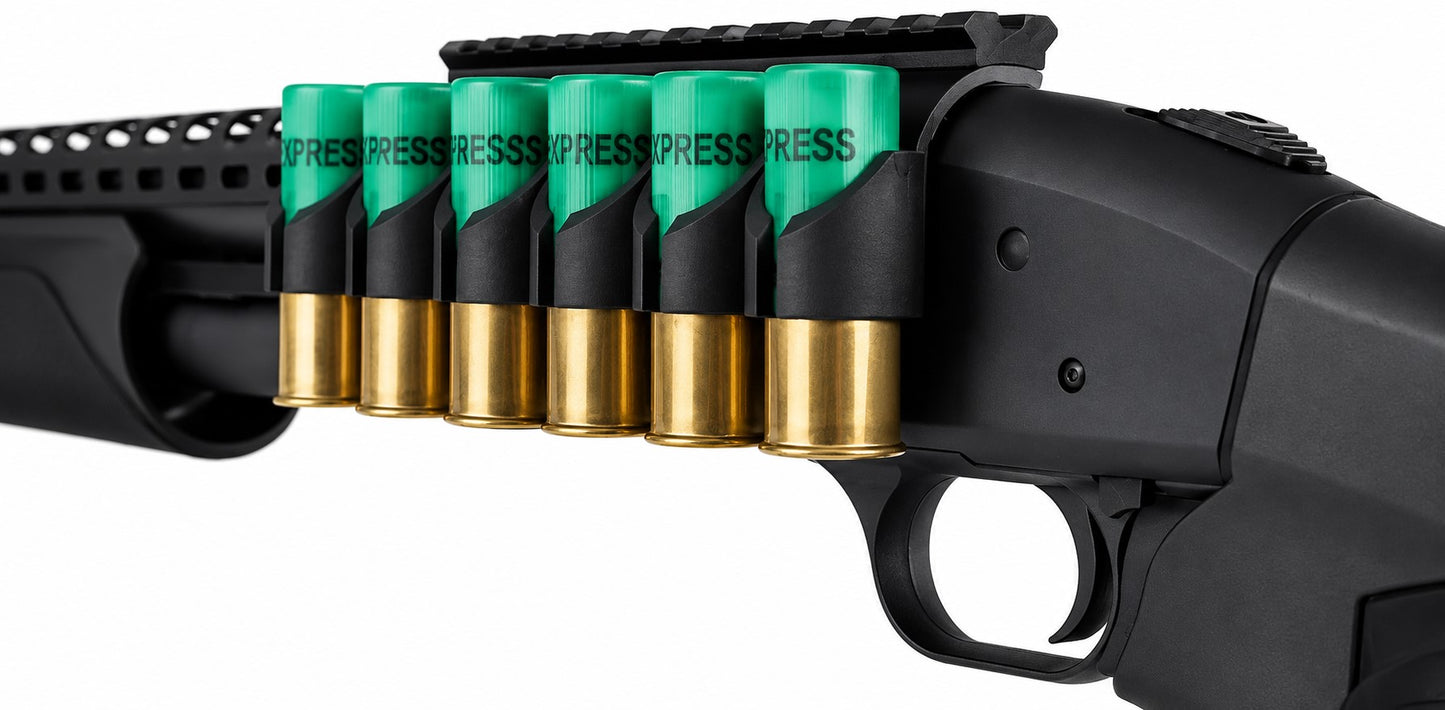 Mossberg 500/590 Side Saddle Shell Holder with Picatinny Rail Mount – 6 Round 12 Gauge Carrier