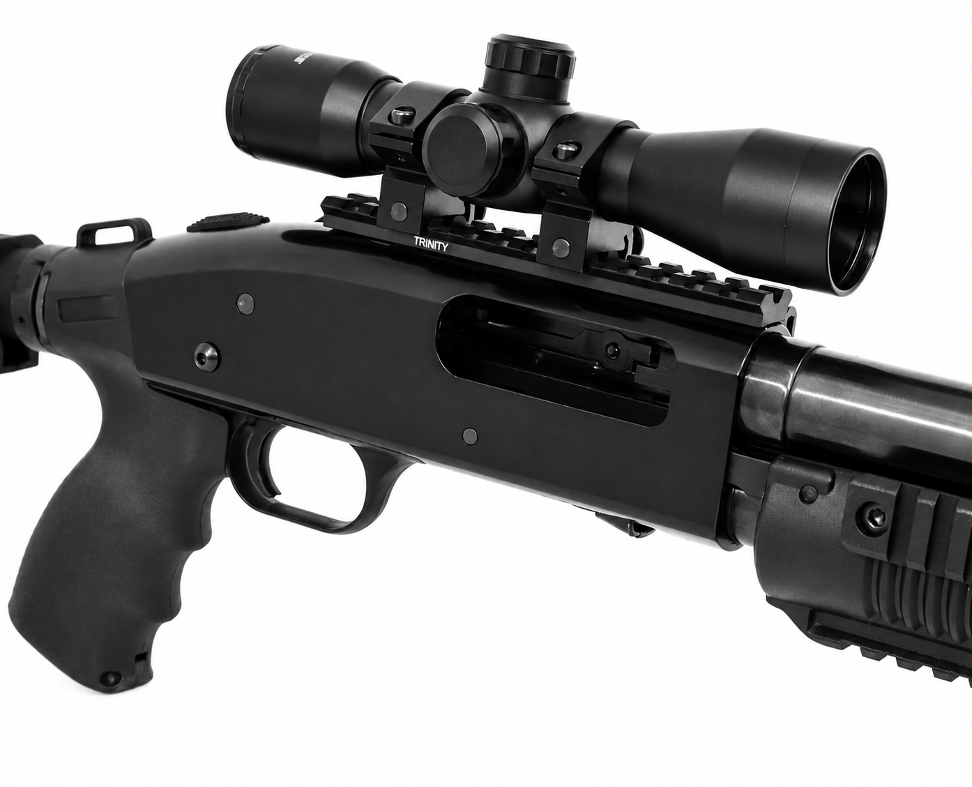 TRINITY 4x32 Mil-Dot Scope Compatible with Mossberg 590 12 Gauge Pump Shotgun Picatinny Rail Base Mount Tactical Hunting Optic