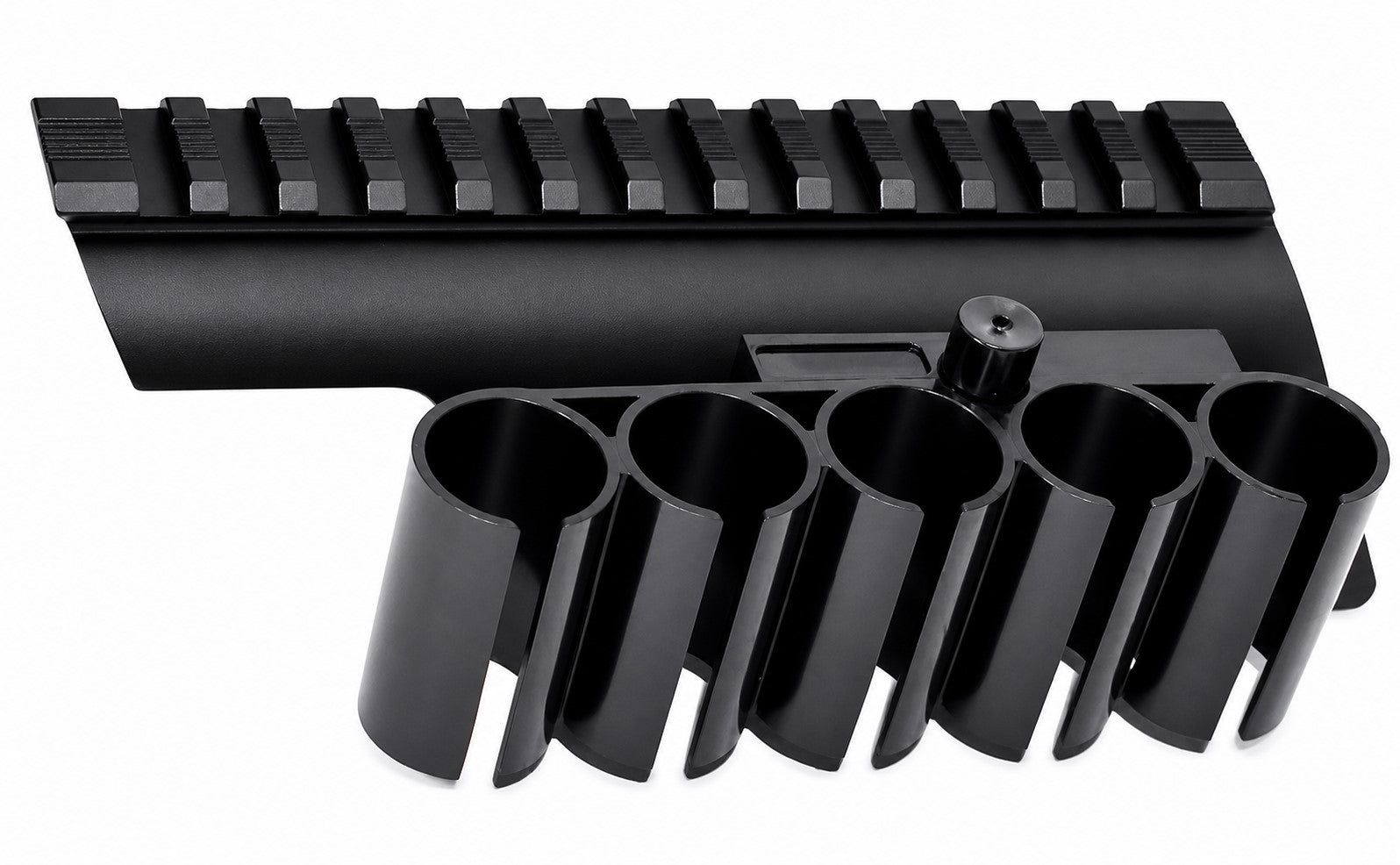 Saddle Mount Picatinny Rail with Shell Holder for Mossberg 590 Shockwave 12 Gauge