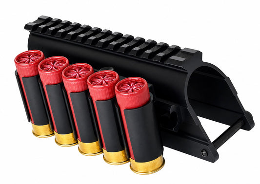 Saddle Mount Picatinny Rail Adapter with 5 Shell Holder Compatible With Mossberg Maverick 88 12 Gauge