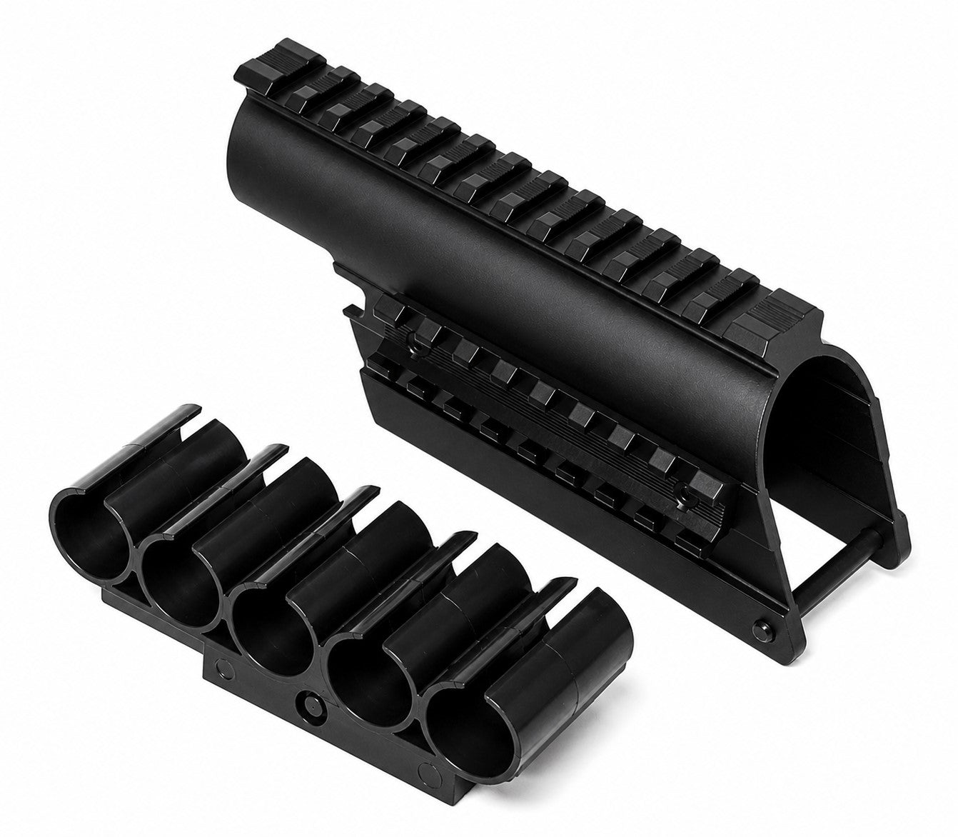 Saddle Mount Picatinny Rail with Shell Holder for Mossberg 590 Shockwave 12 Gauge