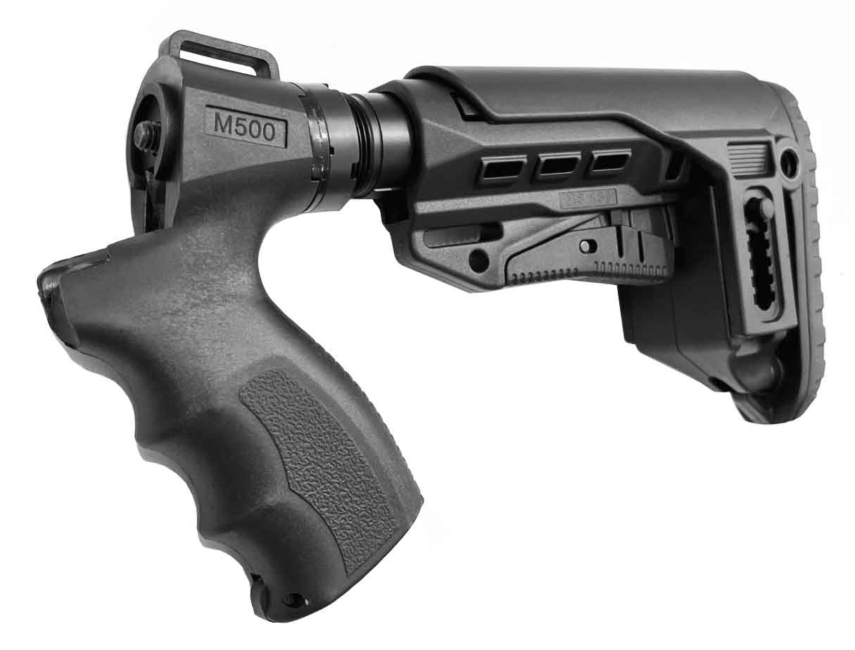 Mossberg 500 12 gauge shotgun collapsible stock Cali style. - TRINITY SUPPLY INC