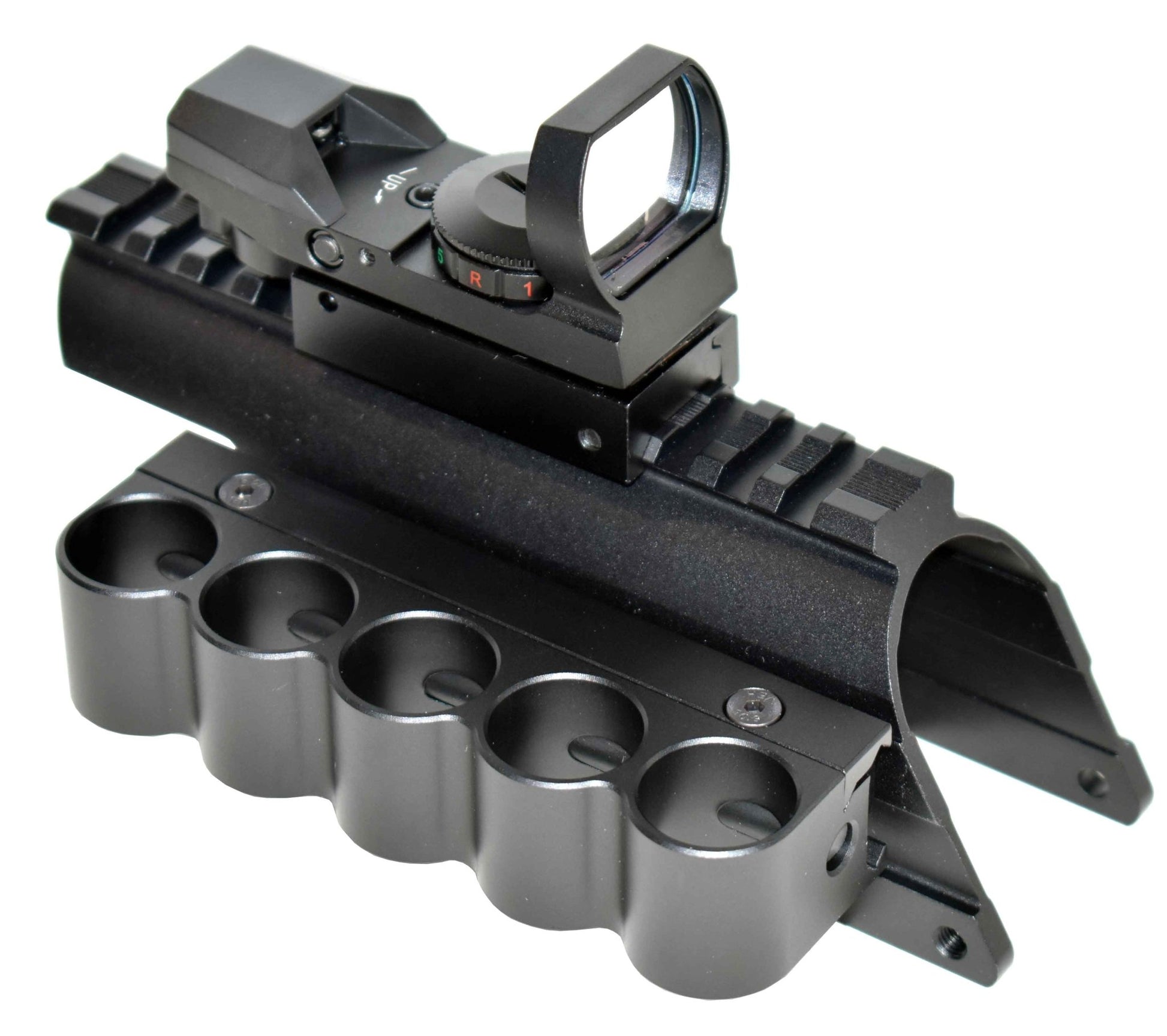 Mossberg 590 shockwave 12 gauge pump saddle, shell holder and reflex sight combo. - TRINITY SUPPLY INC