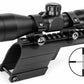 mossberg 500 12 gaauge saddle with 4x32 scope on white background.