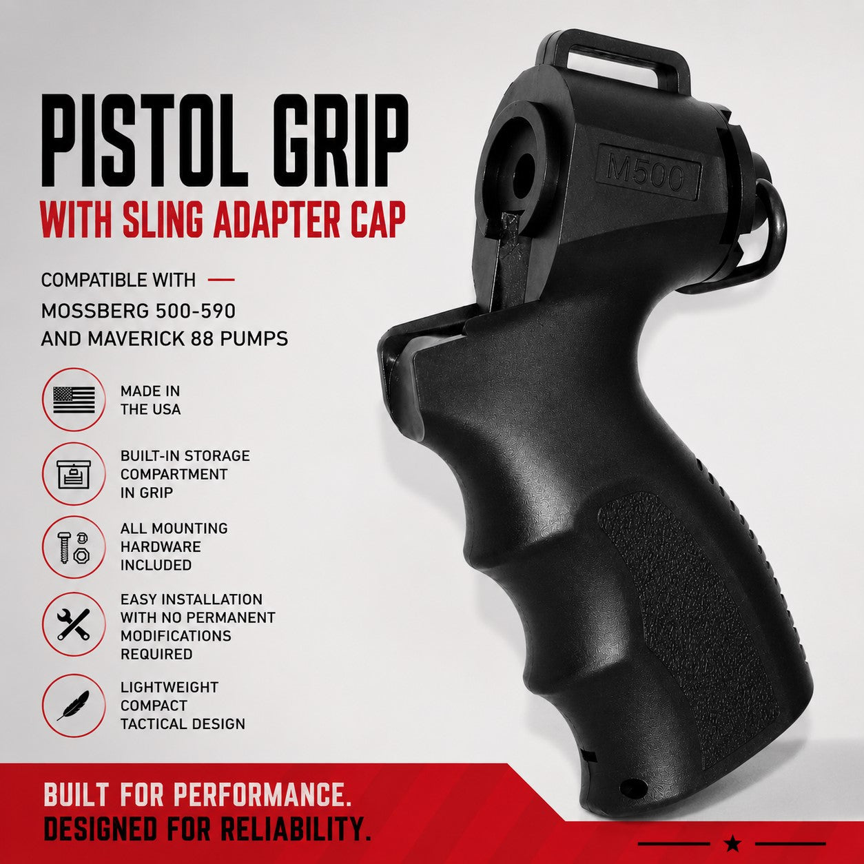 TRINITY Rear Grip with Sling Adapter Compatible with Mossberg 590 Maverick 88 12 Gauge Polymer Pistol Grip Black
