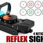Black 4-retiler reflex sight with illuminated orange objective lens and blue-green eyepiece, shown on a white background with target reticle diagrams and the text '4 RETICLES REFLEX SIGHT'.
