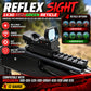 Promotional graphic for a Reflex Sight 1x30 red-green reticle, showing a mounted black optic on a rifle with text callouts about red and green reticle options and Mossberg compatibility.