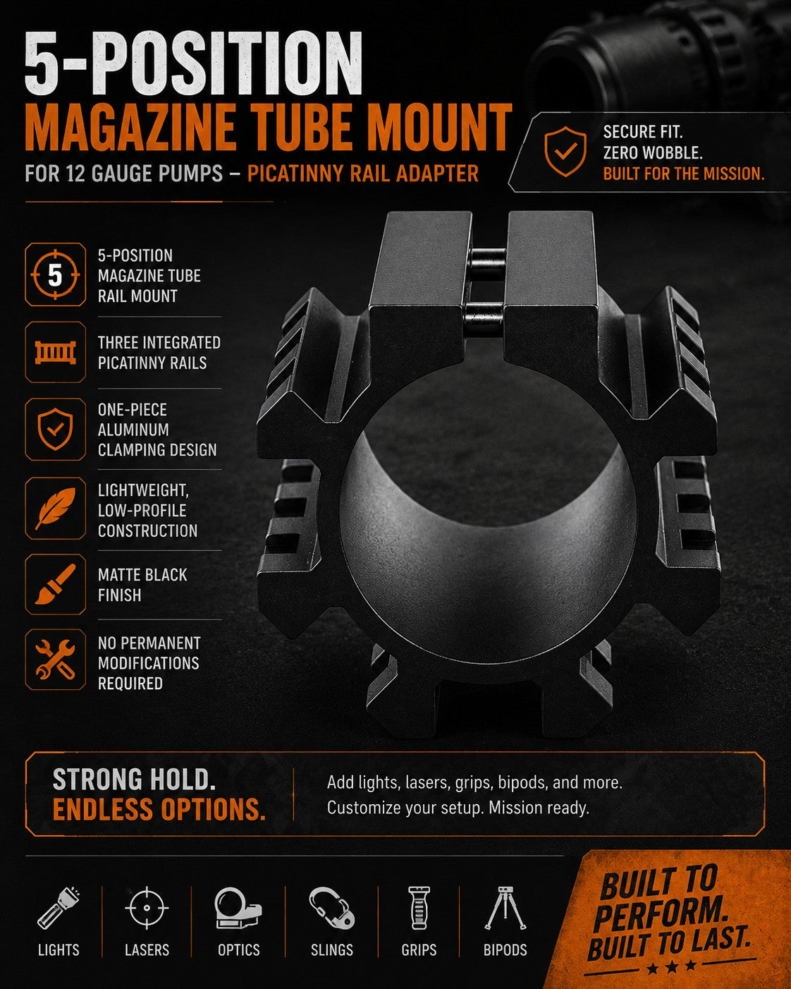 Tactical Picatinny Rail Mount Adapter for Magazine Tubes – Compatible with Mossberg 500 12 Gauge