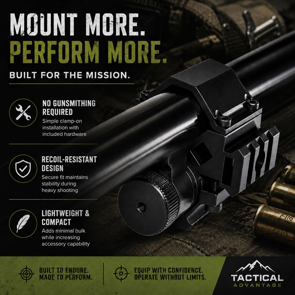 12 Gauge Shotgun Magazine Tube & Barrel Mount – Triple Picatinny Rail Aluminum Accessory Adapter