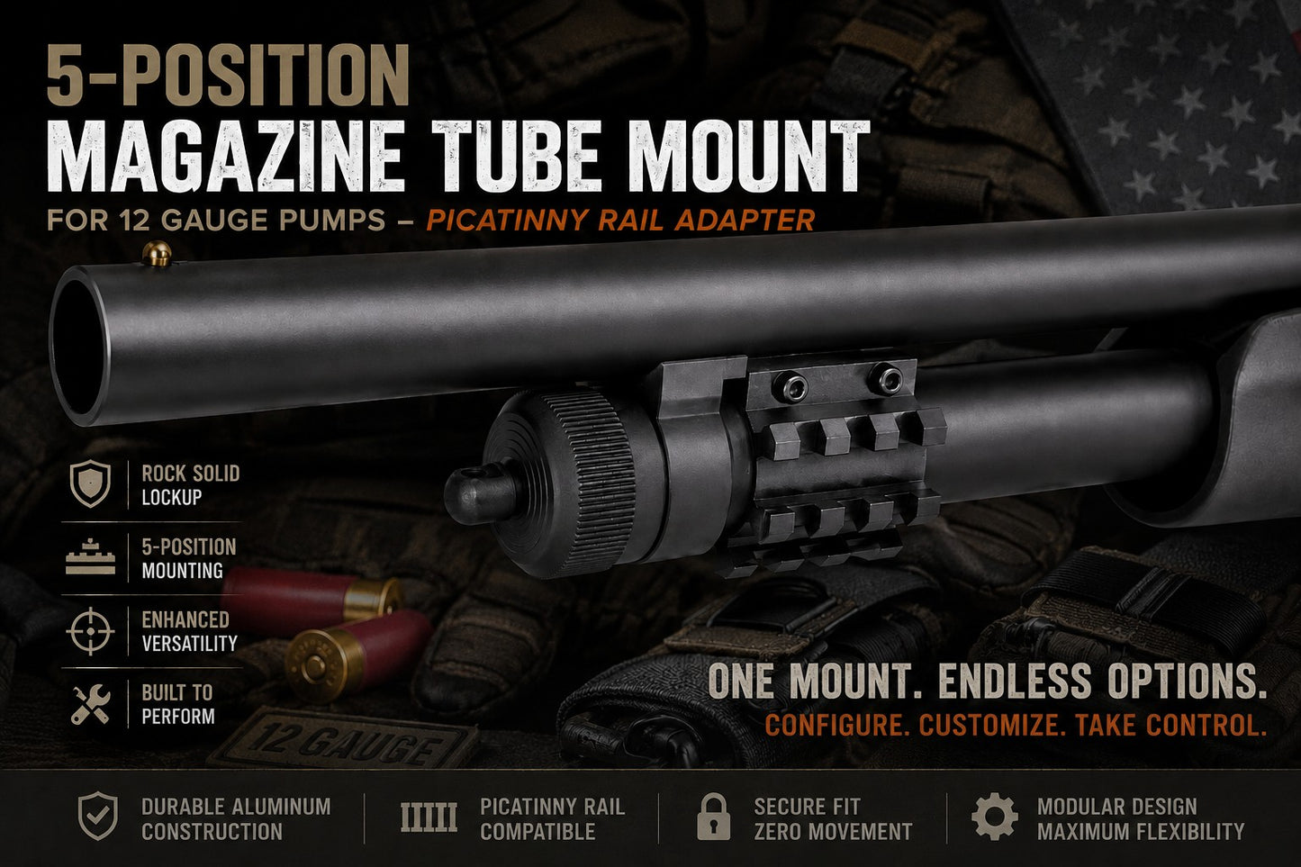 Tactical Picatinny Rail Mount Adapter for Magazine Tubes – Compatible with Mossberg 500 12 Gauge