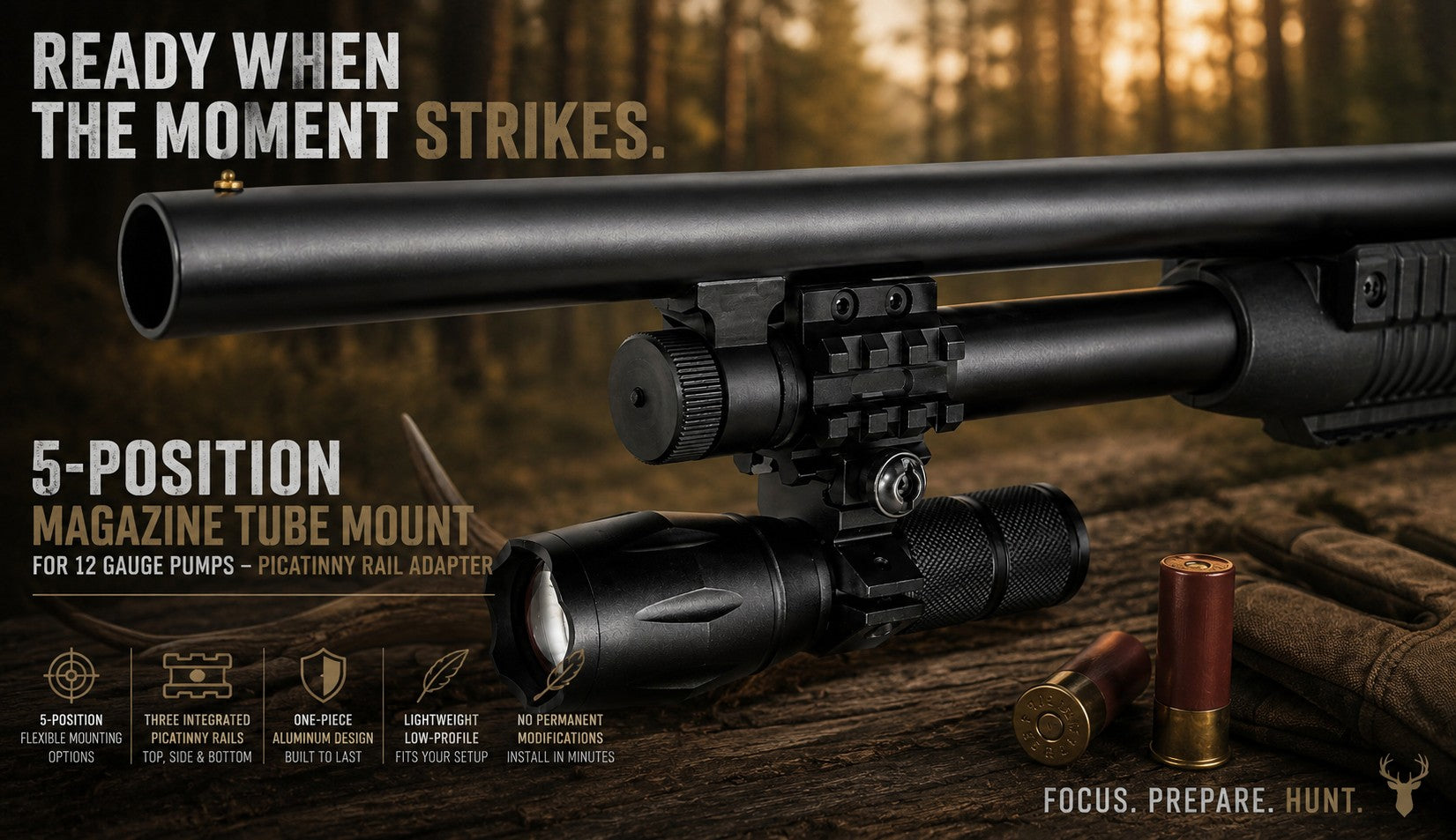 Tactical Picatinny Rail Mount Adapter for Magazine Tubes – Compatible with Mossberg 500 12 Gauge