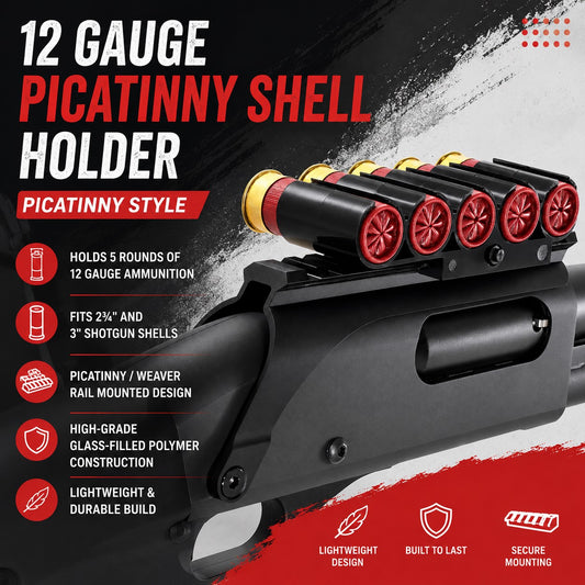 12 Gauge Polymer Shell Holder Picatinny Rail Mount – 5 Round 2 3/4” & 3” Compatible Black
