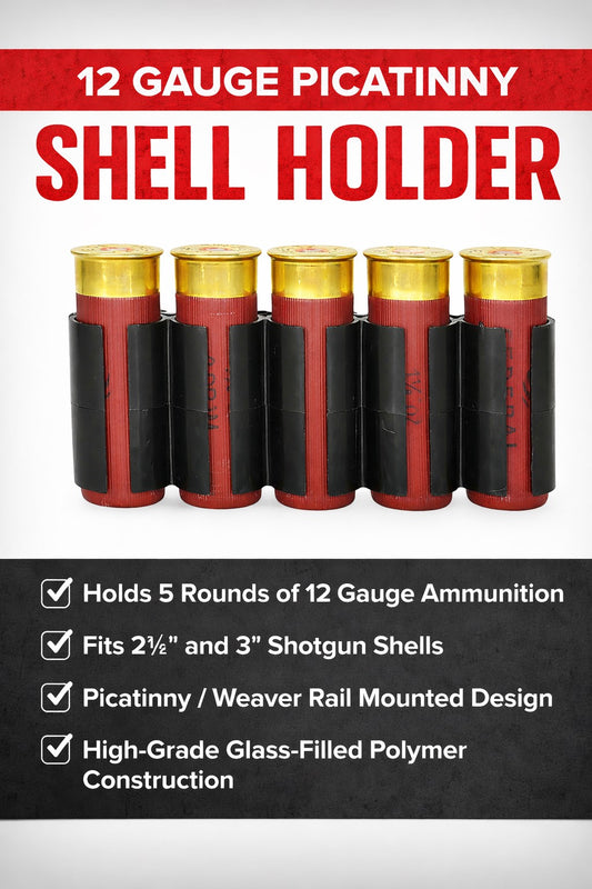 12 Gauge Polymer Shell Holder Picatinny Rail Mount – 5 Round 2 3/4” & 3” Compatible Black