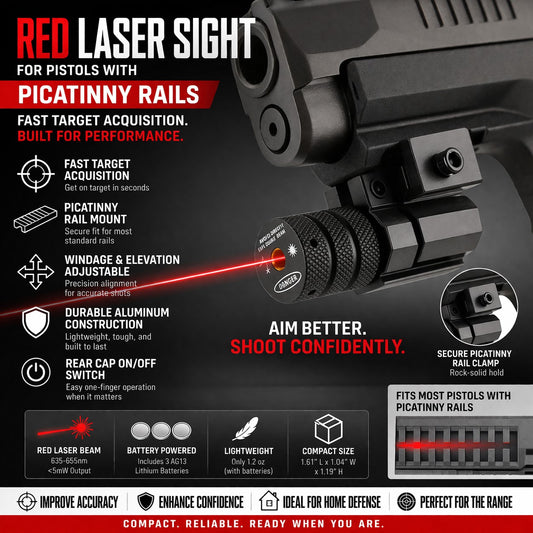 TRINITY Red Laser Sight Compatible with Picatinny Weaver Rails Tactical Adjustable Rifle Pistol Laser