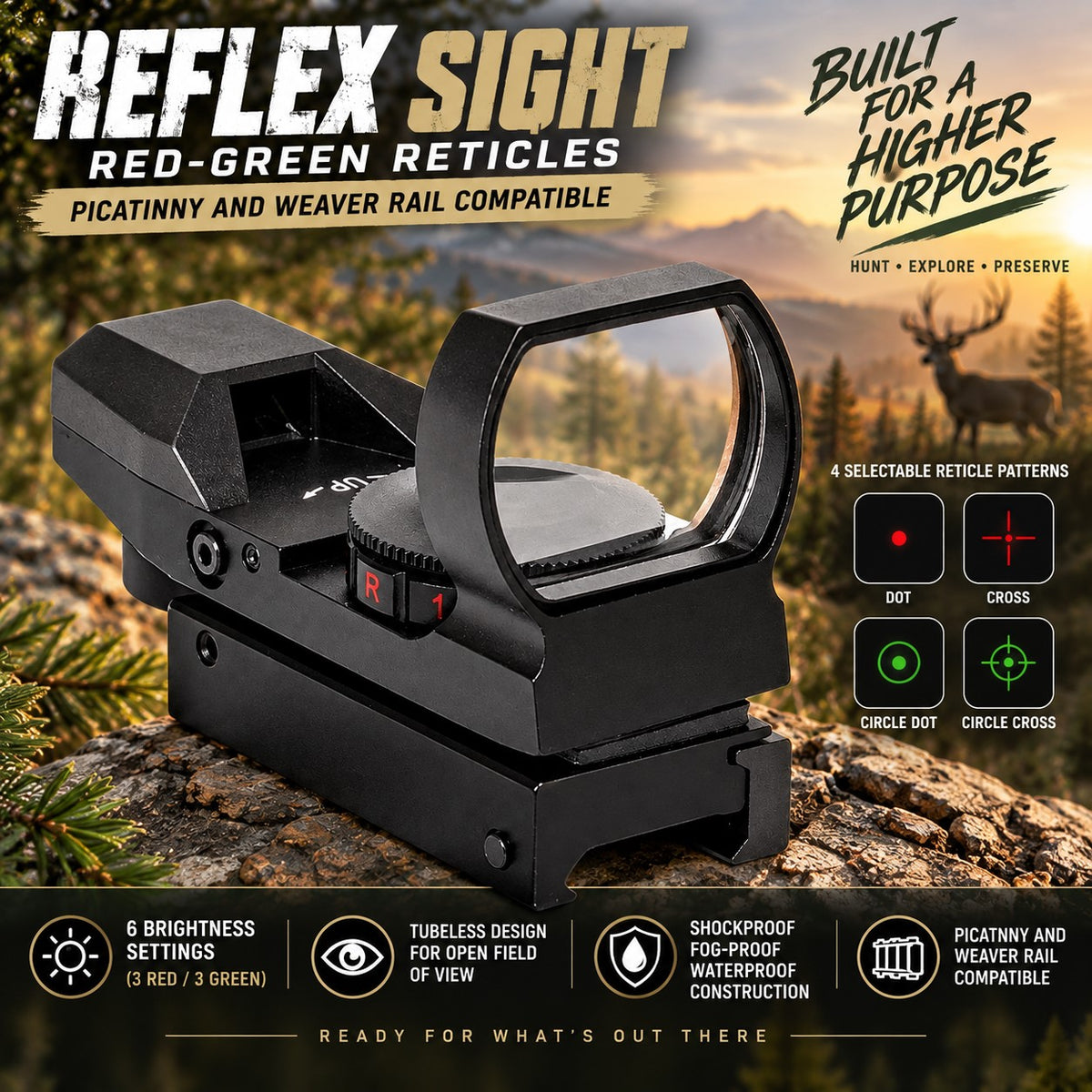 TRINITY Kel-Tec CMR-30 Reflex Sight Red Green 4 Reticles M1913 Mount Black Optic