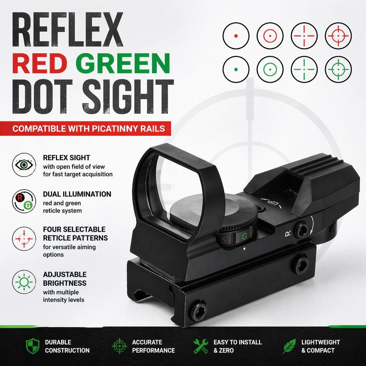TRINITY Kel-Tec CMR-30 Reflex Sight Red Green 4 Reticles M1913 Mount Black Optic