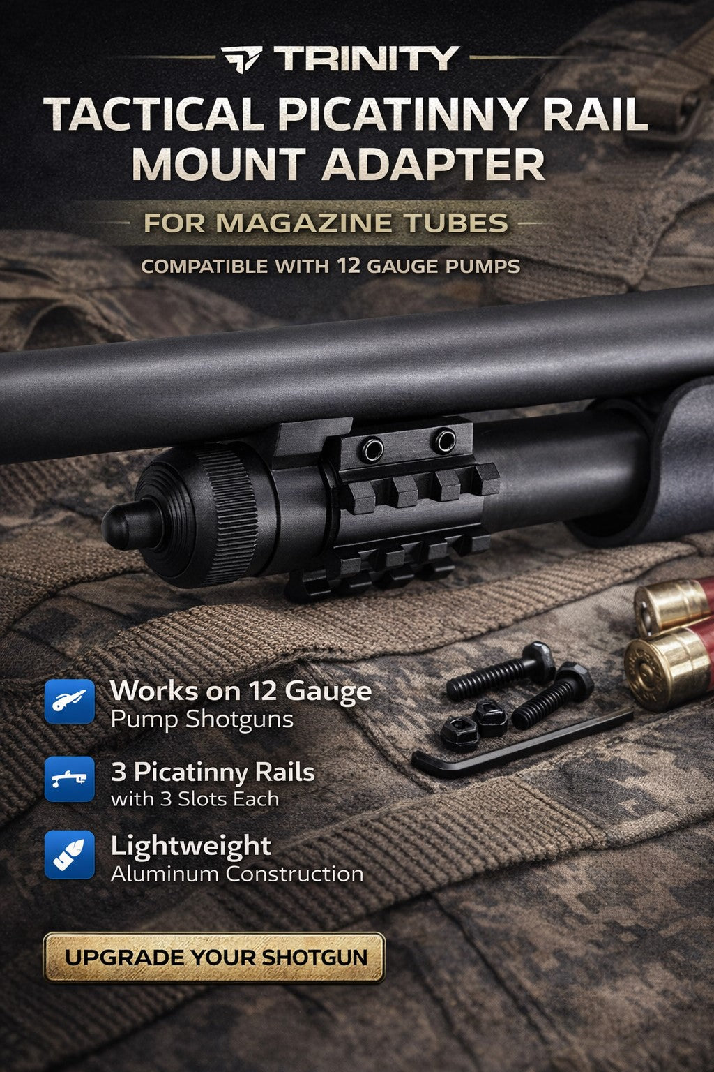 Tactical Picatinny Rail Mount Adapter for Magazine Tubes – Compatible with Mossberg 500 12 Gauge