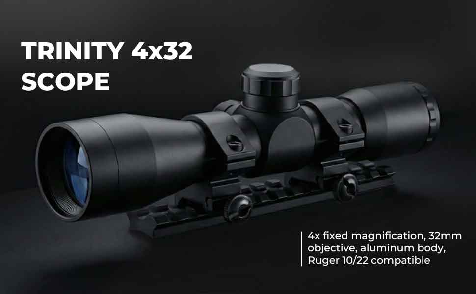 Trinity 4x32 Tactical Scope Mildot Reticle Combo Compatible with Ruger Mini 14 & Mini 30 – Picatinny Rail Mount Kit, Aluminum Matte Black