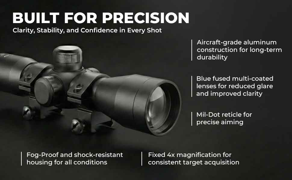Trinity 4x32 Tactical Scope Mildot Reticle Combo Compatible with Ruger Mini 14 & Mini 30 – Picatinny Rail Mount Kit, Aluminum Matte Black
