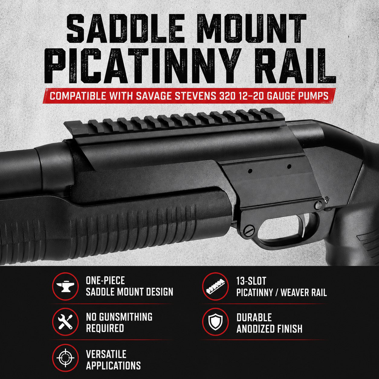 TRINITY Saddle Mount Picatinny Rail Compatible With Savage Stevens 320 12 Gauge Pump Shotgun Aluminum Optics Mount