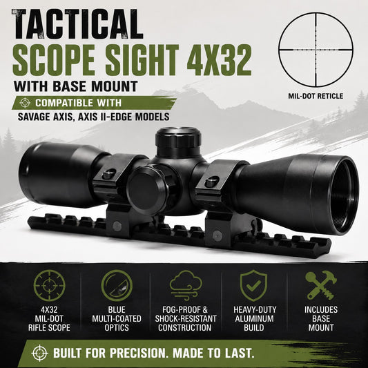 TRINITY 4x32 Mil-Dot Rifle Scope with Picatinny Rail Mount Compatible with Savage Axis II