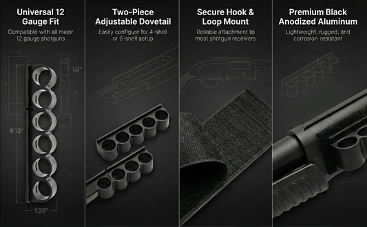 6 Round Shotshell Shell Holder compatible with bullpup 12-gauge shotguns.