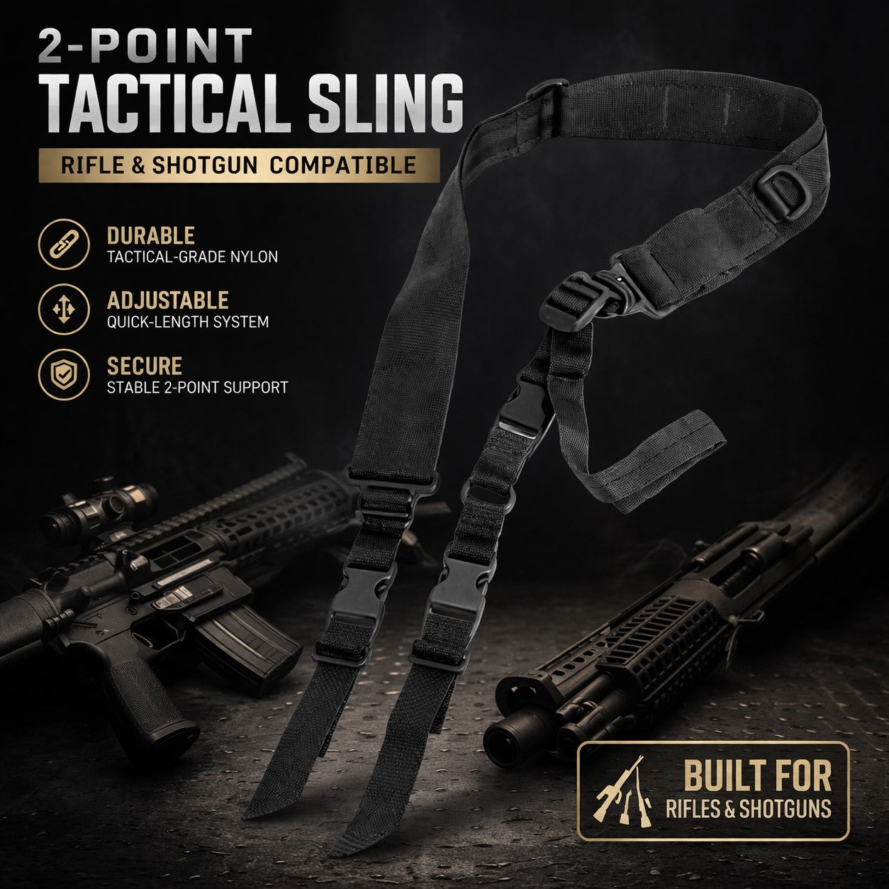 2 Point Tactical Sling Compatible With Kel-Tec KS7 12 Gauge Shotgun Adjustable Bungee Sling Hunting Home Defense Gear