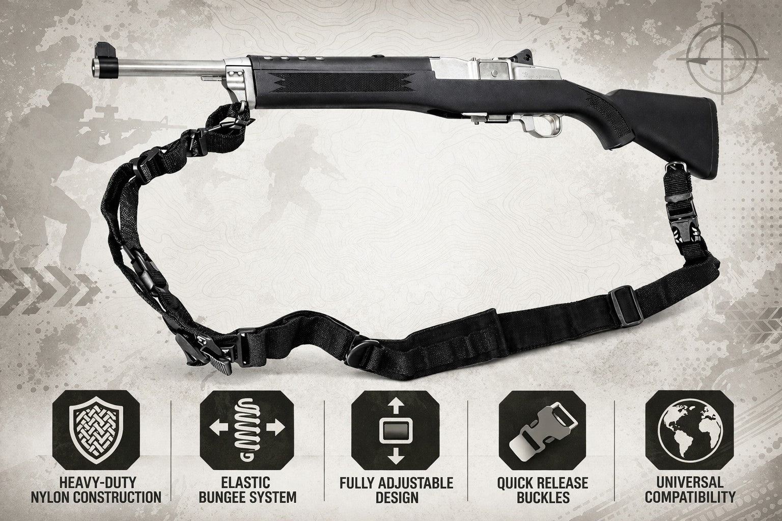 TRINITY 2 Point Tactical Sling Compatible with Mossberg 500 12 Gauge Shotgun – Adjustable Bungee Sling for Hunting Tactical Home Defense Gear