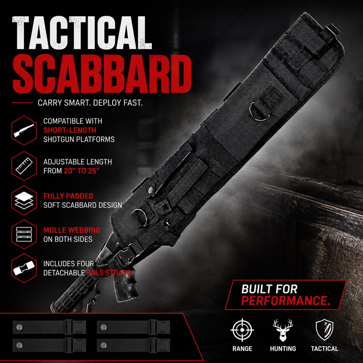TRINITY Tactical Shotgun Scabbard Compatible With Remington V3 TAC-13 MOLLE Padded Carry Case Adjustable 20–25 Inch Black
