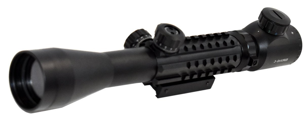 Tactical 3-9X40 Scope Illuminated Red Green Blue Reticle Picatinny Style Compatible With Kel-Tec KSG 12 Gauge Pump. - TRINITY SUPPLY INC