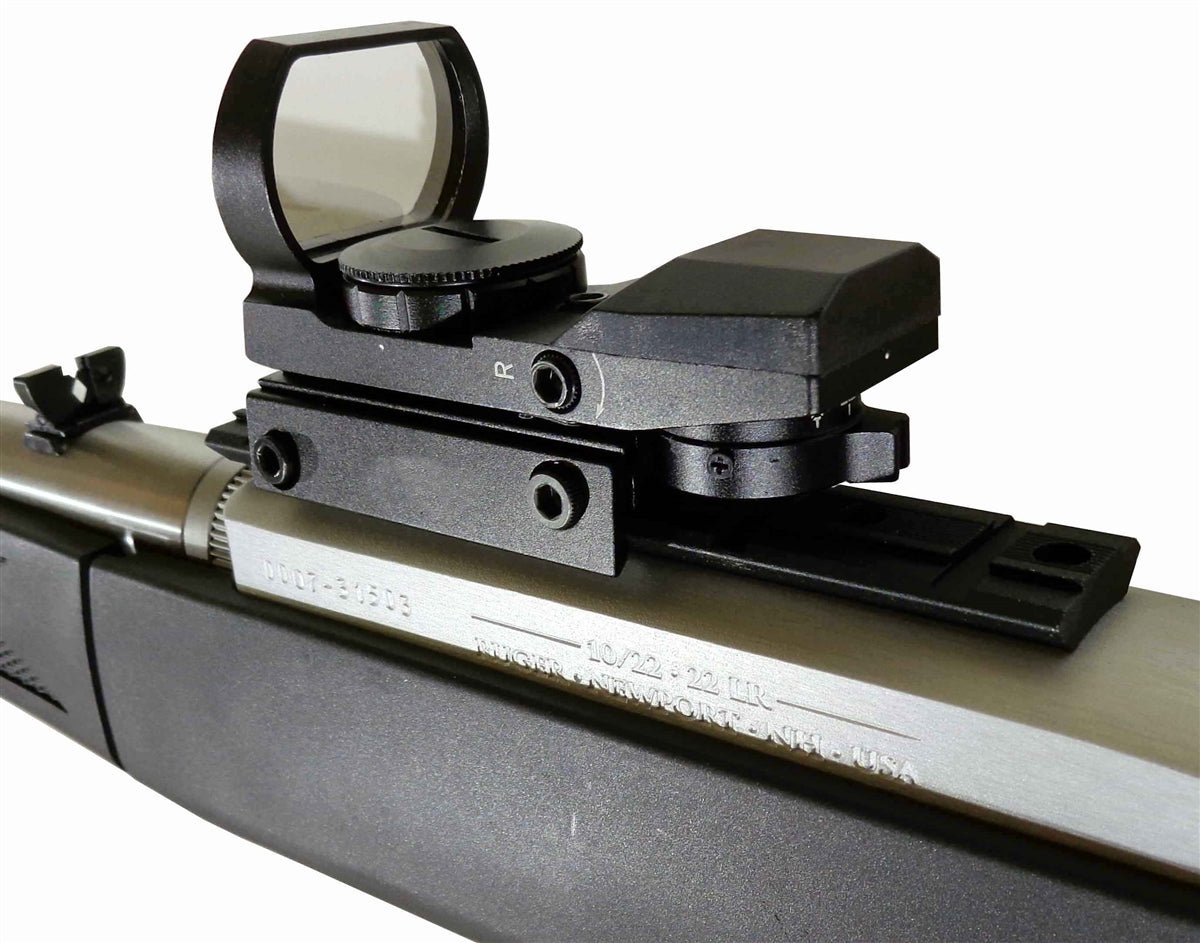 Tactical Reflex Sight With 4 Reticles With Base Mount Compatible With Ruger 10/22 Model Rifle. - TRINITY SUPPLY INC