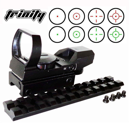 Tactical Reflex Sight With 4 Reticles With Base Mount Compatible With Ruger 10/22 Model Rifle. - TRINITY SUPPLY INC