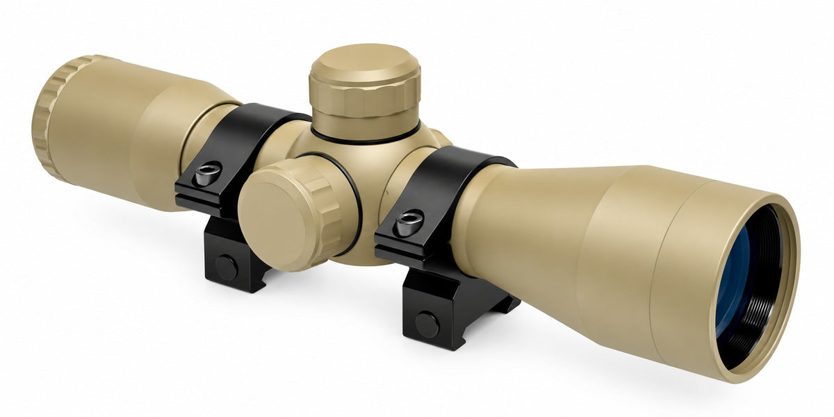 TRINITY Tan 4x32 Mil-Dot Scope with Rings for Weaver Rails Hunting Optic 32mm