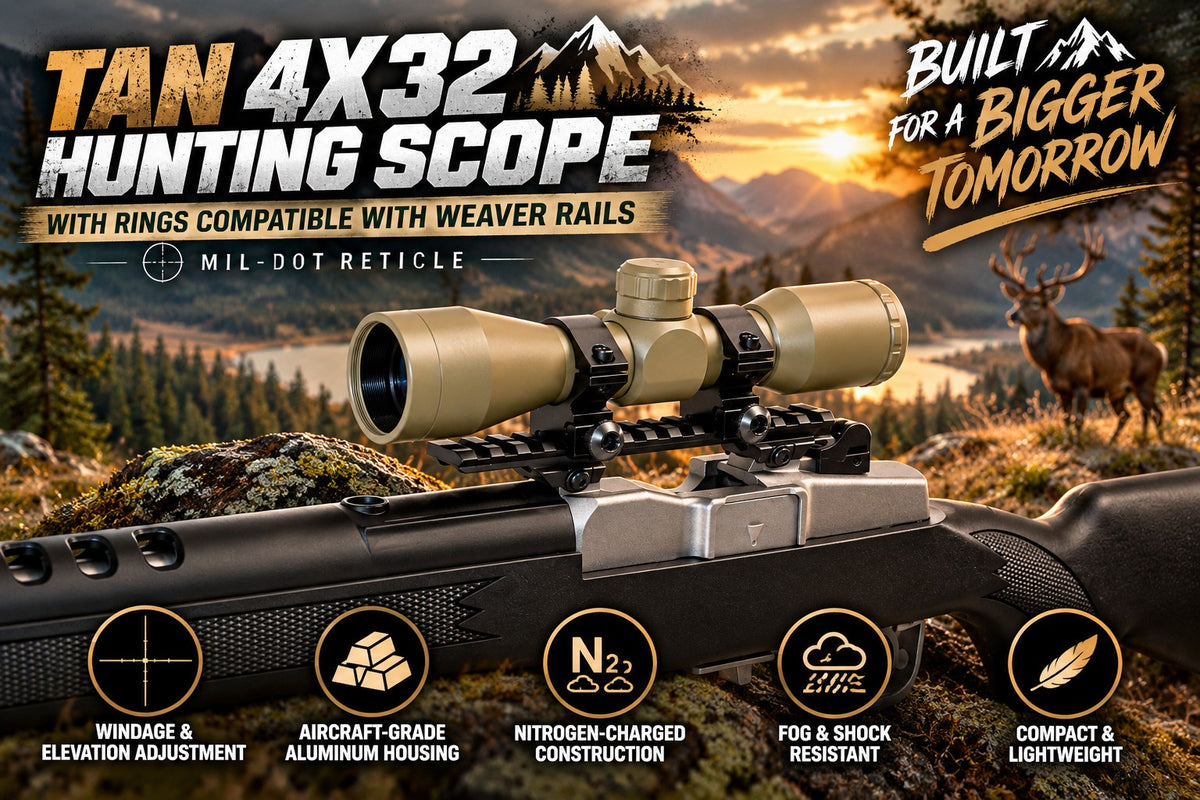 TRINITY Tan 4x32 Mil-Dot Scope with Rings for Weaver Rails Hunting Optic 32mm
