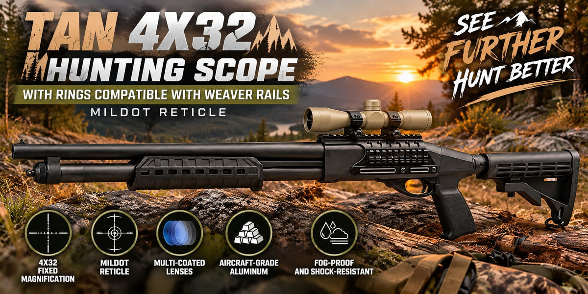 TRINITY Tan 4x32 Mil-Dot Scope with Rings for Weaver Rails Hunting Optic 32mm