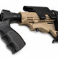 Tan and black mossberg 500 stock  on a white background