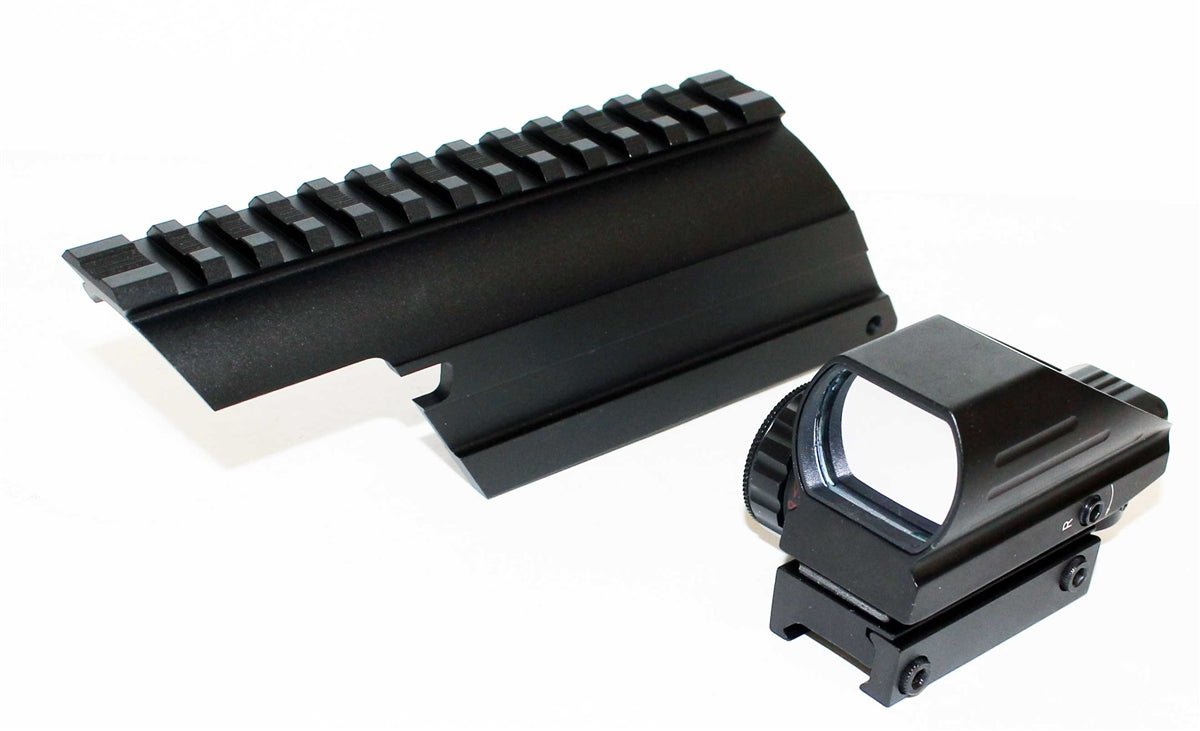 Trinity Reflex Sight Red Green Reticles With Saddle Mount Picatinny Rail Adapter Compatible With Mossberg 590 12 Gauge. - TRINITY SUPPLY INC