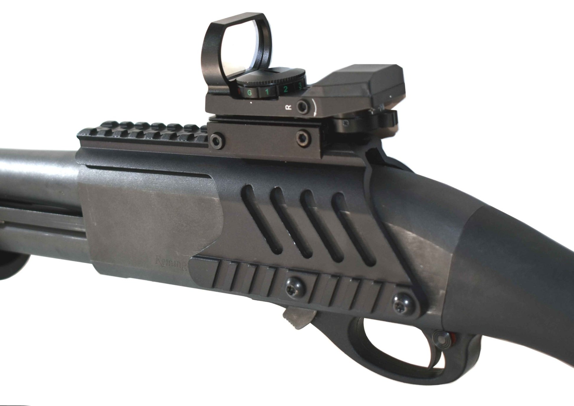 Trinity Reflex Sight Red Green Reticles With Saddle Mount Picatinny Rail Adapter Compatible With Remington 870 12 Gauge Pump. - TRINITY SUPPLY INC