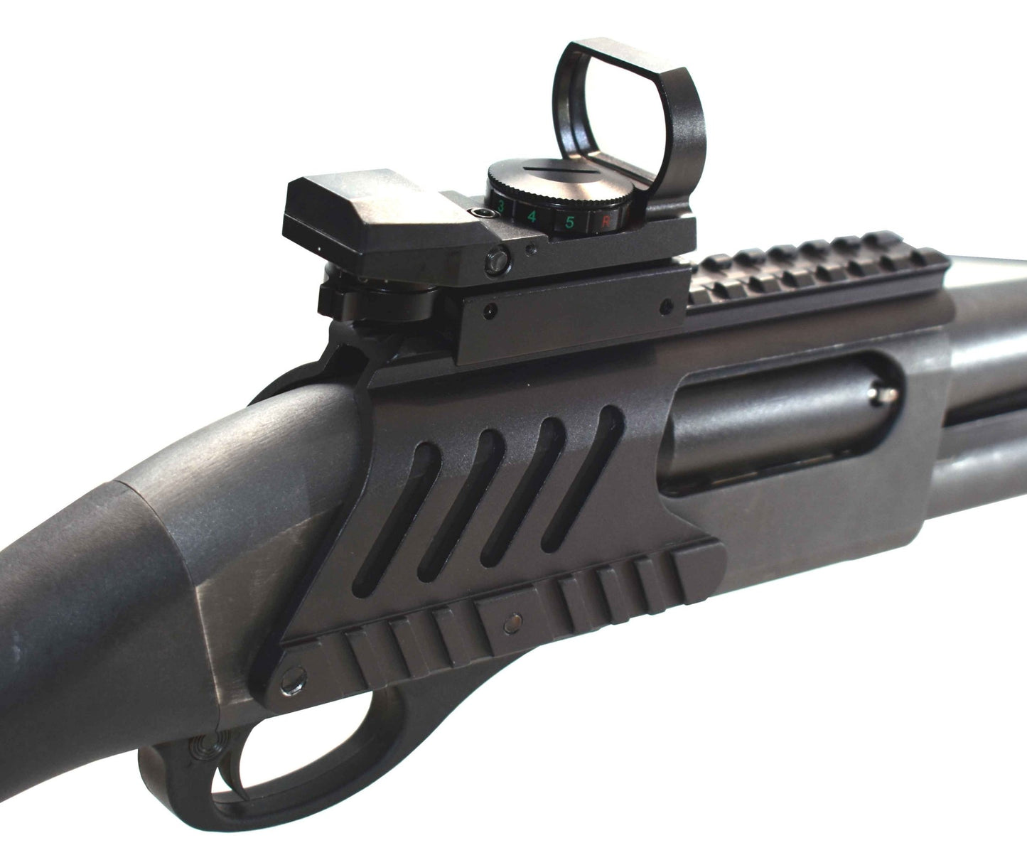 Trinity Reflex Sight Red Green Reticles With Saddle Mount Picatinny Rail Adapter Compatible With Remington 870 12 Gauge Pump. - TRINITY SUPPLY INC